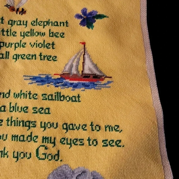 VTG Yellow Elephant Bee Tree Needlecraft Needlepoint Nursery Kids Prayer - Picture 12 of 15